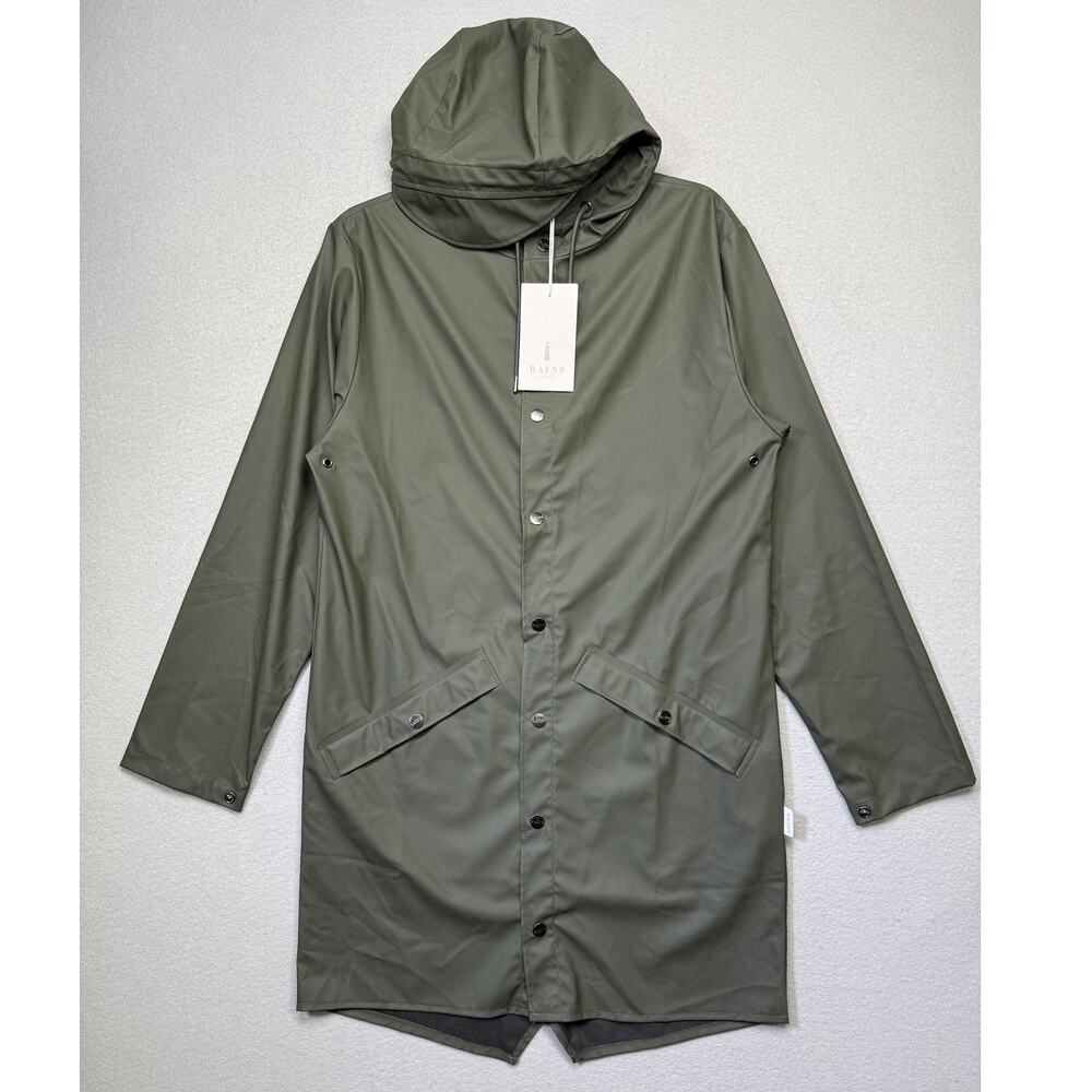 RAINS Unisex Waterproof Long Rain Jacket green XX-Small/X-Small $125